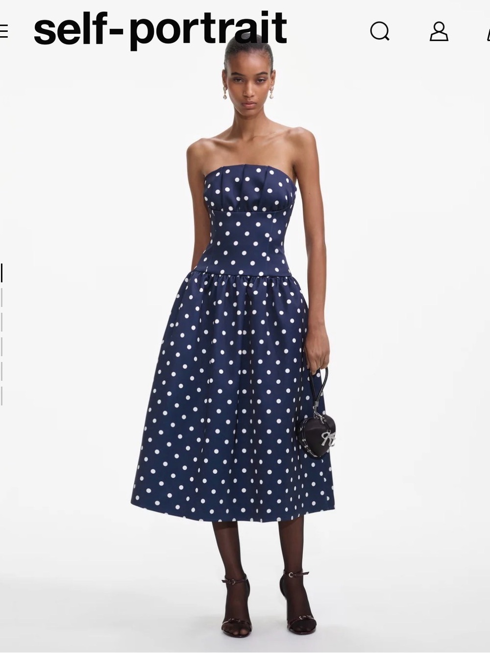 self-portrait Navy Polka Dot Strapless Midi Dress size 12 - Picture 3 of 14